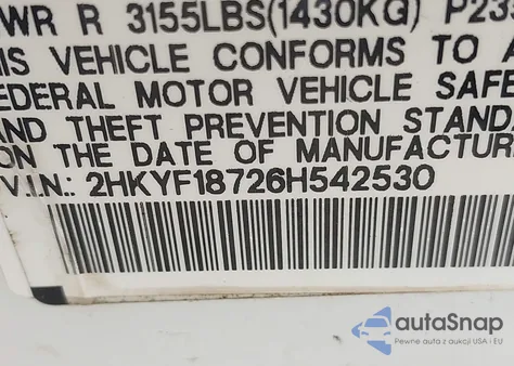 2006 Honda Pilot Ex-L z USA, uszkodzony, nr VIN 2HKYF18726H542530